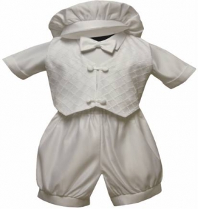 Boys Short Panty Chrestening Suit-White/White